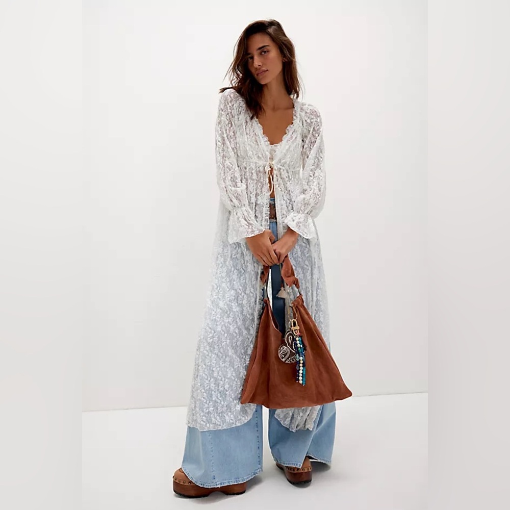 Free people- dim the lights duster white lace